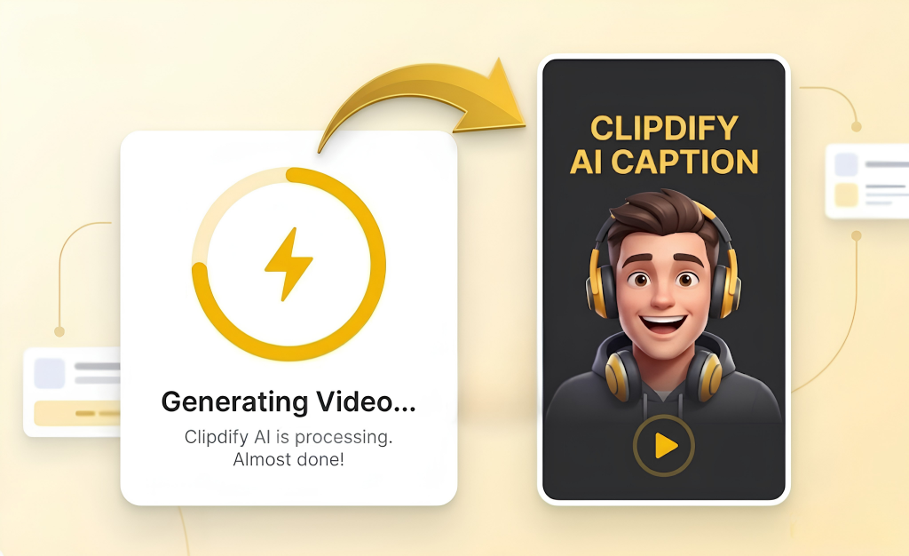Clipdify AI generates the captioned vertical clip